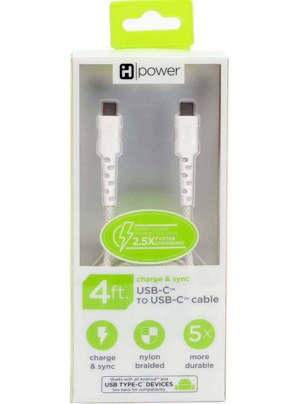 iHome 4ft Nylon Braided USB-C to USB-C Charge & Sync Cable